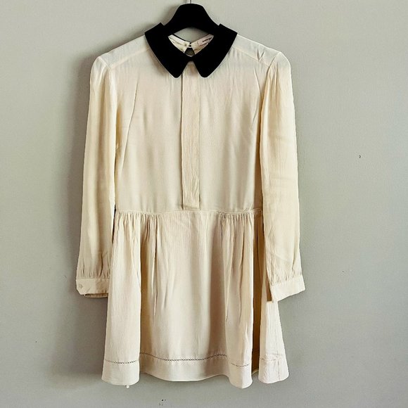 Aritzia Sunday Best Cream Color Shirt Dress with Black Collar and Open Back - Picture 1 of 9